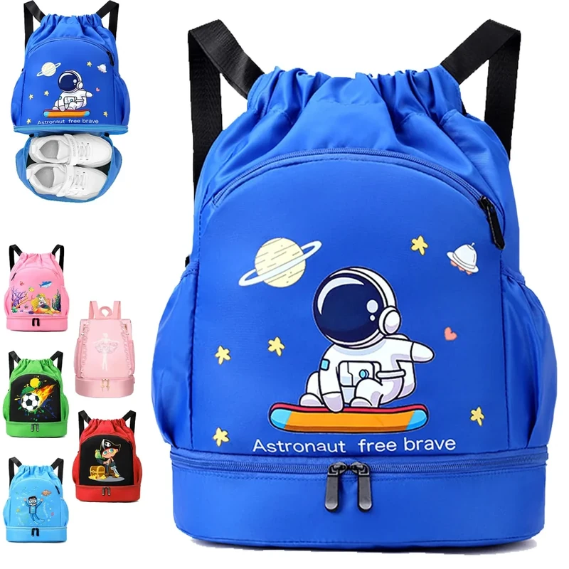 YOUYIKE Schwimmtasche Kinder, Astronauten Sportbeutel Junge mit Kordelzug, Wasserdichter Rucksack mit Bodenfach, 30 * 16 * 42 cm Große, Gym Bag Kinder-Sporttasche Blau - Image 1