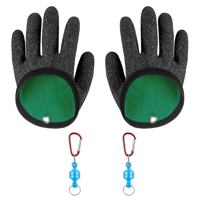 JINXIAN 1 Paar wasserdichte Angelhandschuhe Stichfest Anti Schnitt Landehandschuh Hecht mit 2 Magnetic Buckle Angelzubehör für Den Sicheren Umgang mit Hecht Zander Wels