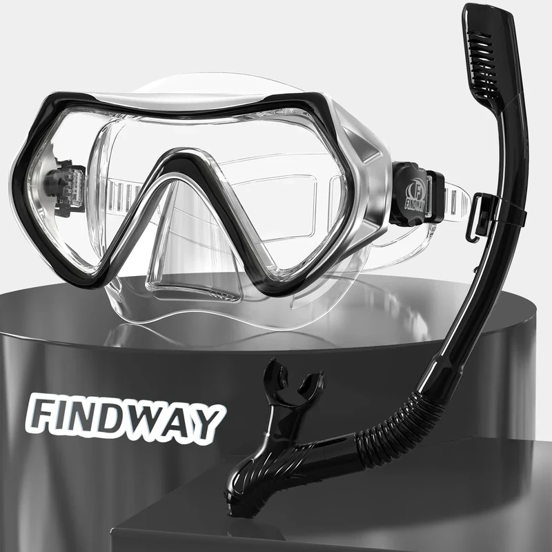 Findway Schnorchelset Erwachsene Teenager, Tauchermaske für Herren Damen, Verstellbares Silikonband Schnorchelmaske mit HD Gehärtetes Glas Anti-Leck Schwimmmaske,für Tauchen, Schnorcheln und Schwimmen