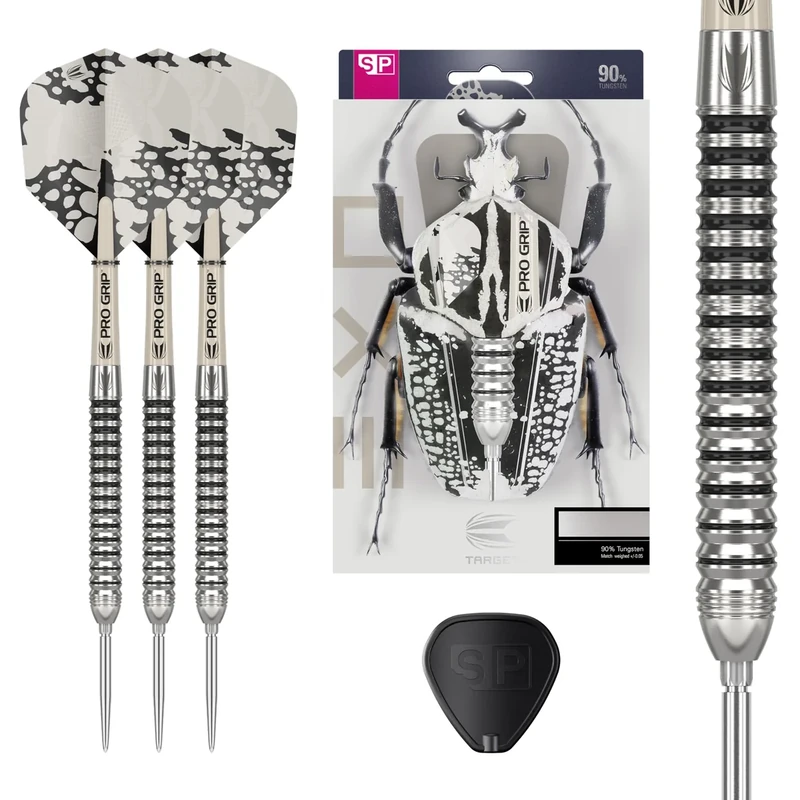Target Darts EXO Edition 90% Tungsten Steel Tip Darts Set - 23g Barrel SP01 - Steel Point Dart Sets, Swiss Point Darts mit Pro Grip Schäften und No.6 Flights, SP Tool Included