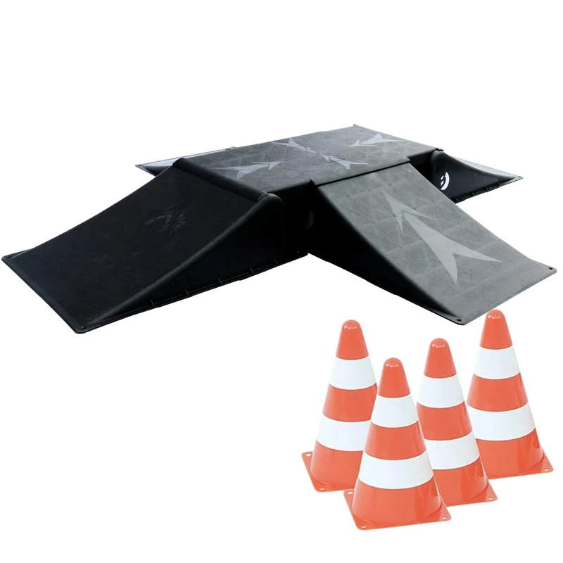 BEST SPORTING Rampen-Set mit 4 Pylonen für Skateboard/BMX-Rad/Skater & RC Cars I 4+1-teilige Skater Rampe für Flexible Aufbaumöglichkeiten I stabile Skateboard Rampe I hochwertige Scooter Rampe