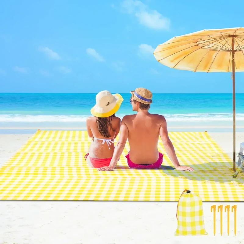 Ainiv Strandmatte 140*200cm, Mini Picknickdecke, Tragbare Stranddecke Sandabweisende Camingmatte mit 4 Befestigung Ecken Ultraleicht Kompakt Strandtuch Outdoor Decke für Strand Reisen Camping Wandern