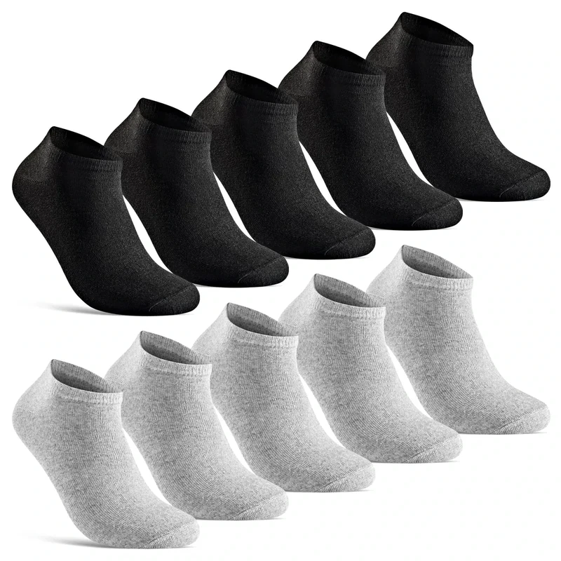 sockenkauf24 10 Paar Sneaker Socken Herren Damen kurze Socken Baumwolle 10810 (Schwarz Grau 39-42)
