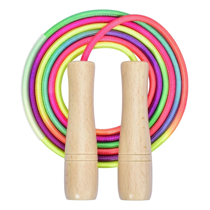 Donluhu Premium Springseil Kinder, 260cm Verstellbare Seilspringen Kinder mit Holzgriff und Baumwollseil, Fitness Spiel und Knochenentwicklung zu fördern, ideal als Geschenk für Jungen und Mädchen