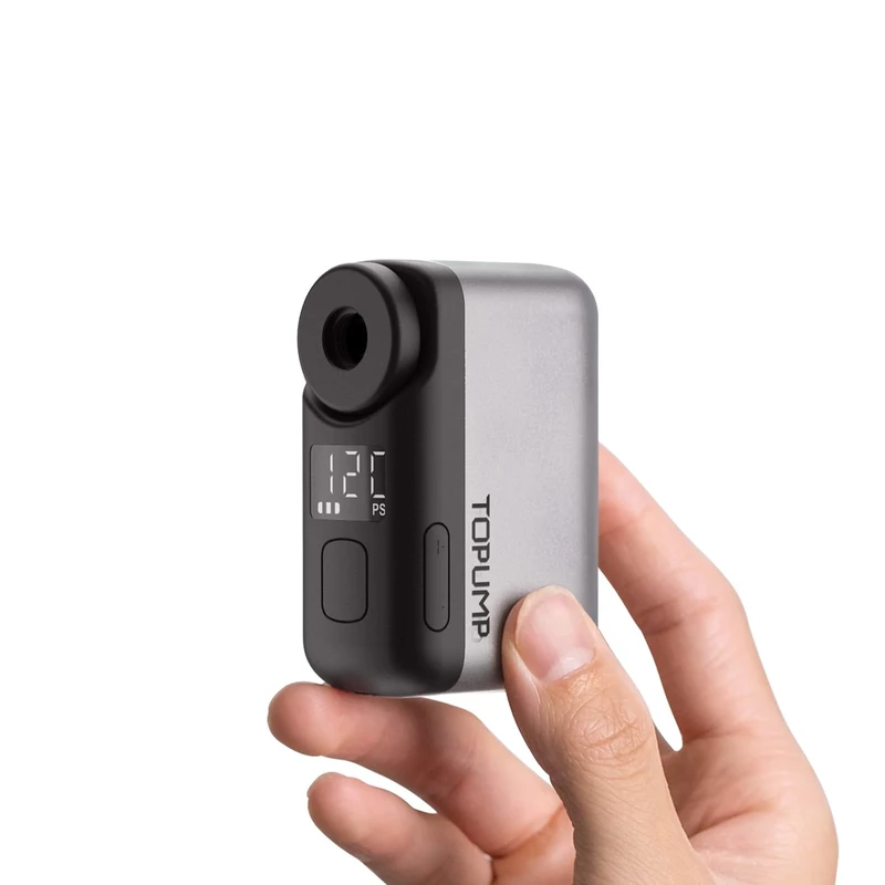 TOPUMP Mini Fahrradpumpe, Elektrische Fahrradluftpumpe mit Manometer, Ultrakleine 120PSI Akku Fahrradpumpe mit Presta und Schrader-Ventil, Auto Stopp, für Rennrad, Mountainbike und Stadtrad