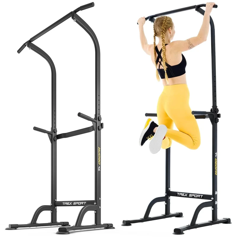 TREX SPORT Power Tower TX-060PR | Dip Station & Klimmzugstange freistehend | multifunktionaler Kraftturm bis 150 kg