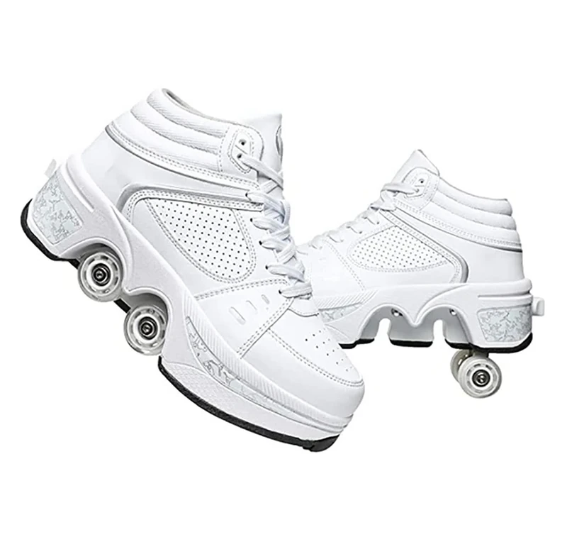 Roller Schuhe, Schuhe mit Rollen rollerskates mädchen Männer, Skateboard Schuhe Bequem Und Atmungsaktiv Quad Skates Verstellbare Rollschuhe Verstecktes Rad Sneaker mit Rollen