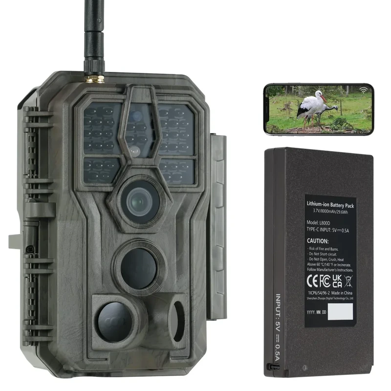 GardePro E8P Wildkamera WLAN, Wiederaufladbare 8000mAh Akku, 64MP 1296P, Wildtierkamera mit bewegungsmelder nachtsicht, Handyübertragung, WiFi, App