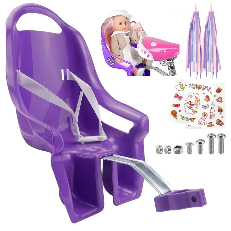 Erzekrim Puppenfahrradsitz für Mädchenfahrrad, Fahrradzubehör für Mädchen, mit DIY Aufklebern Puppensitz für Kinderfahrrad, Prinzessin Puppen Fahrradsitz Hinten (Lila)