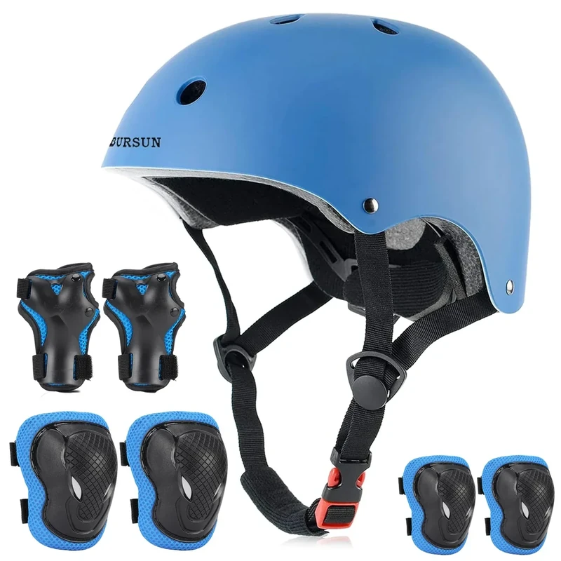 BURSUN Kinder Fahrradhelm Kinderhelm 7 in 1 Profi Knieschoner Kinder Set, Verstellbar Skaterhelm Knieschoner für Fahrrad Skateboard Roller Skaten Scooter 2-16 Jahre Alt Junge Mädchen
