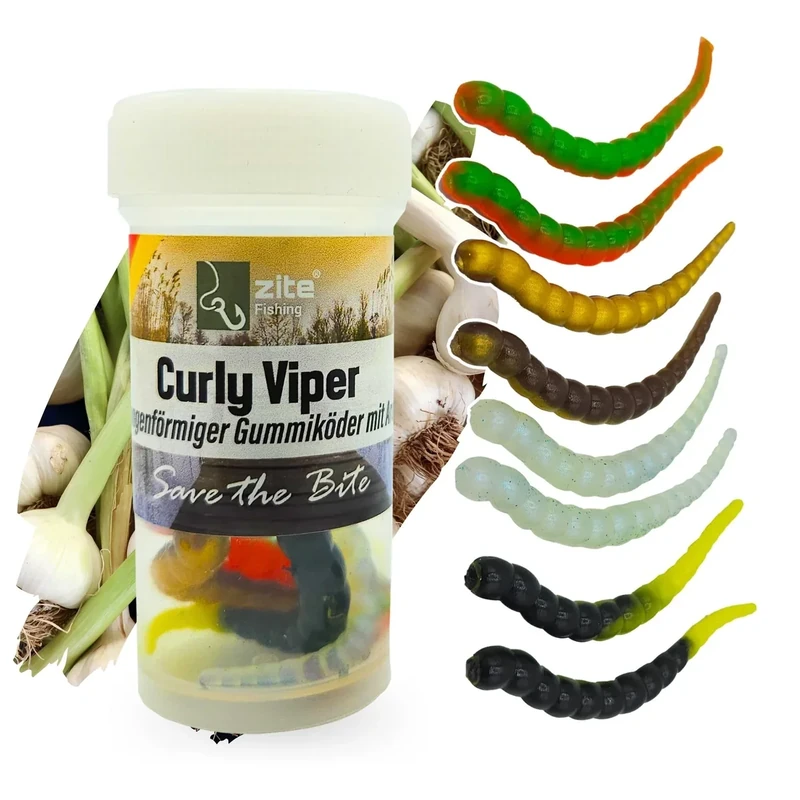 Zite Fishing Curly Viper Gummiköder Forelle 8 STK - Schlangenartiger Gummi Forellenköder 6,5cm – UL Angelköder Forelle Rotierend & Schlängelnd – Phthalatfrei & Handgefertigt (Allround Mix Knoblauch)