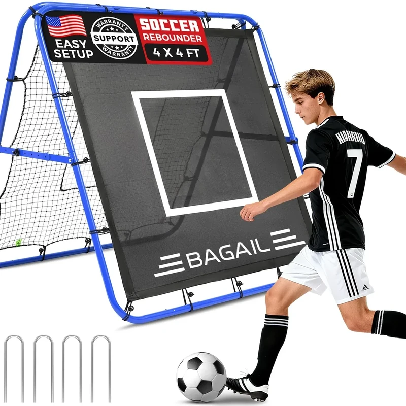 BAGAIL Doppelseitiges Rebounder-Netz, Fußballnetze, verstellbare Winkel, anpassbare Struktur, Rebound-Netz mit Ziel für Geschicklichkeitstraining, tragbare Fußballtore für den Garten, 120x120cm