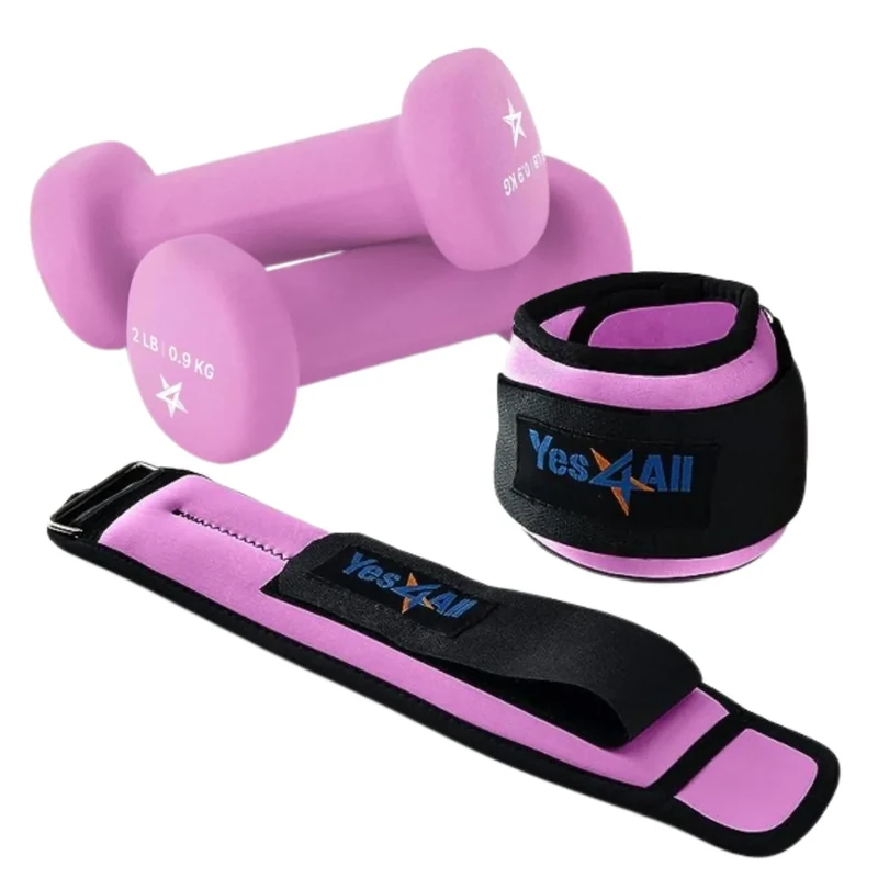 Yes4All Kombi-Set Hand- und Fußgelenkgewichte 1,4 kg Paar (je 0,7 kg) + Neopren-Hanteln 1,8 kg Paar (je 0,9 kg), Lila