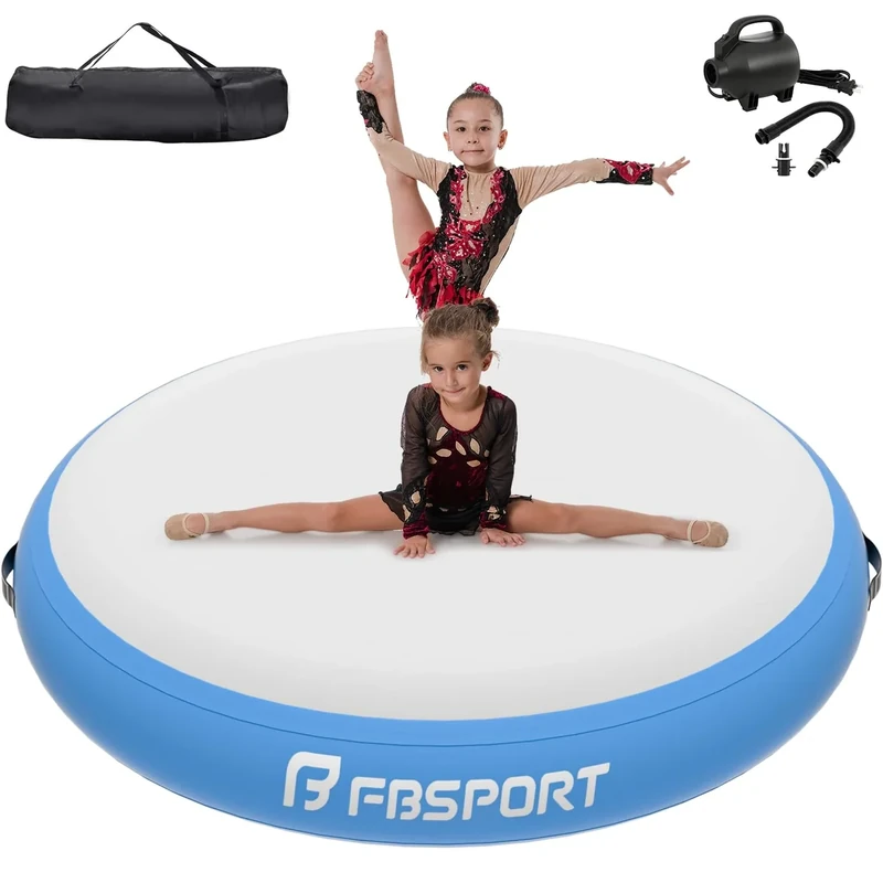 FBSPORT Airspot, 20CM Höhe Airtrack Matte, Durchmesser 100CM Aufblasbare Tumbling Matte, Trainingsmatte mit Pumpe, Aufblasbare Gymnastikmatte, Turnmatte
