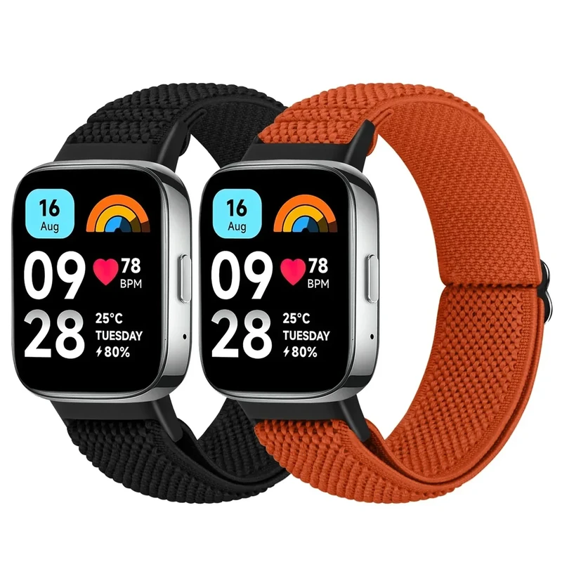 BTTNG Elastisches Armband kompatibel mit Xiaomi Redmi Watch 3 Active für Damen und Herren, Einstellbare Solo Loop Elastisches Armband Bequemes Sport Ersatzarmband für Redmi Watch 3 Active, 2 Stück