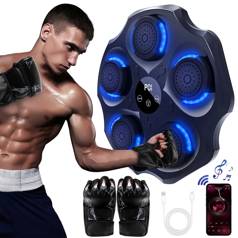 Lvelfe Music Boxing Machine, LED Elektronische Musik Boxing Machine mit Boxhandschuhen, 9 Geschwindigkeitsmodi und Zählmodus Unterstützt Bluetooth, Geschenk Für Erwachsene und Kinder Exercise