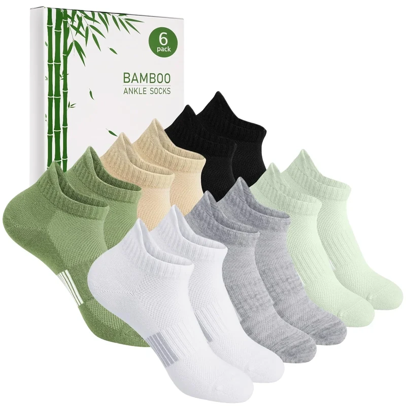 Blu Ninfee Bambus Sneaker Socken Damen 39-42, Sneakersocken Atmungsaktive Sportsocken, Laufsocken, Geschenke für Frauen, Kurze Damensocken Sommer, 6Paar, Mehrfarbig