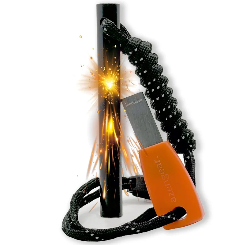 aZengear Feuerstahl, Camping-Feuerstarter aus Feuerstein und Stahl, 10mm XL Ferro Rod, Paracord, wasserdichtes Bushcraft Outdoor-Survival-Set - Image 1