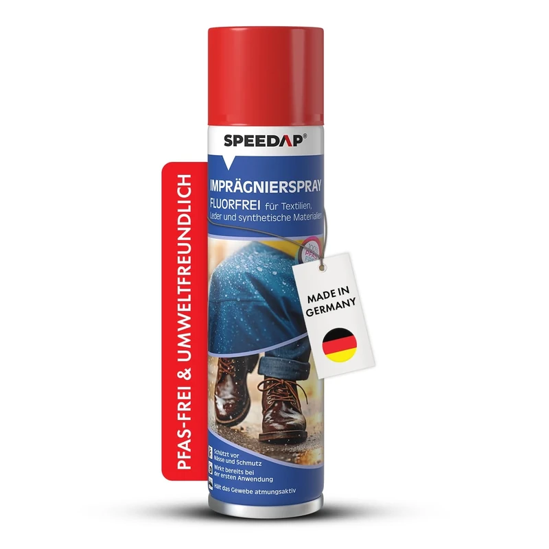 SPEEDAP Imprägnierspray 400 ml | Unsichtbarer Schutz für Textilien, Leder & Outdoor-Ausrüstung | Wasser- & Schmutzabweisend mit Langzeitwirkung | Atmungsaktiv & rückstandsfrei | Made in Germany
