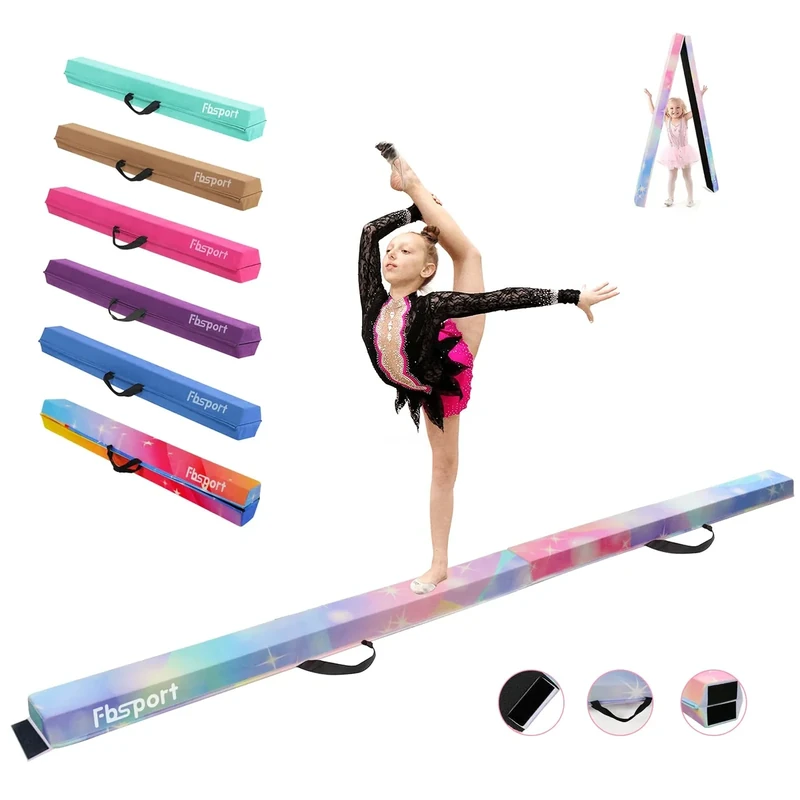 FBSPORT 240CM Faltender Schwebebalken, Gymnastik Balance Balken, Gymnastikboden Balken, Beflockungsschicht Balancierbalken, Balance Fitness Ausrüstung für Kinder