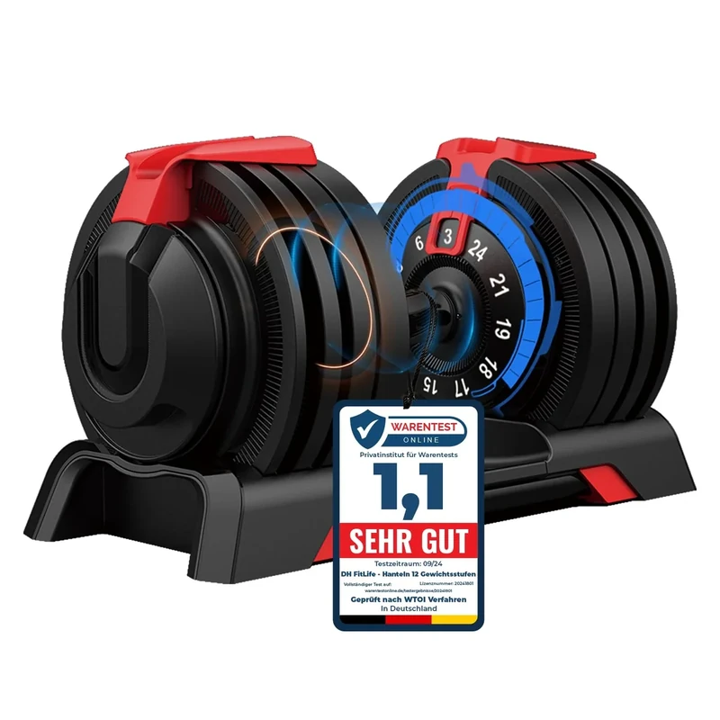 DH FitLife 24kg verstellbare Hanteln 3 bis 24 KG mit 12 Gewichtsstufen, Kurzhanteln Hanteln Set mit Hantelscheiben, Hanteln Kurzhanteln verstellbar, Variable Gewichte 12 in 1 (2er Set)