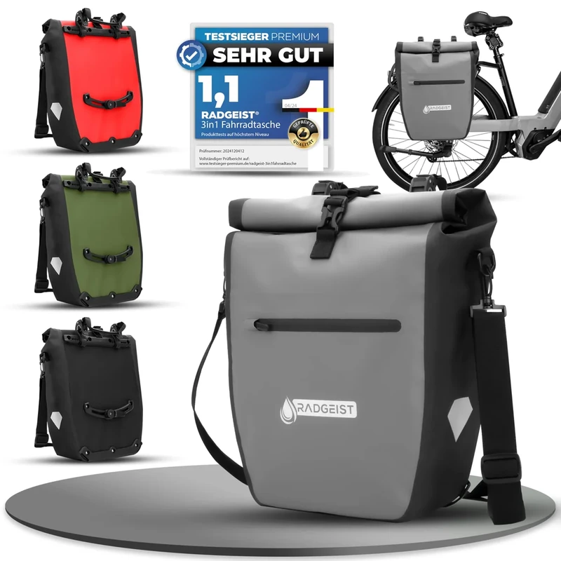 RADGEIST Fahrradtasche für Gepäckträger - Tasche für Fahrrad Gepäckträger - Gepäckträgertasche wasserdicht & Umhängetasche - Radtasche mit Reflektoren