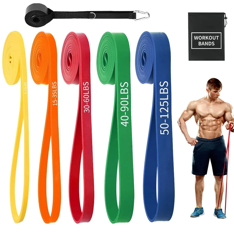 Resistance Bands Set,Fitnessbänder Widerstandsbänder 5er Set Mit Türanker Tragetasche,Gymnastikband für Männer und Frauen, Fitnessband für Yoga Pilates,Krafttraining (Gelb, Orange, Rot, Grün, Blau)