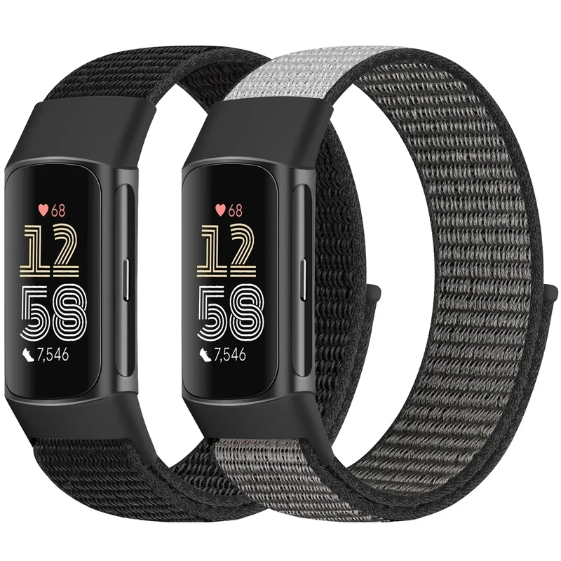 Bcuckood 2Stück Nylon Loop Armband Kompatibel mit Fitbit Charge 6/Fitbit Charge 5 für Damen Herren, Nylon Ersatzarmband Sport Solo Loop Uhrenarmband für Fitbit Charge 6/Fitbit Charge 5