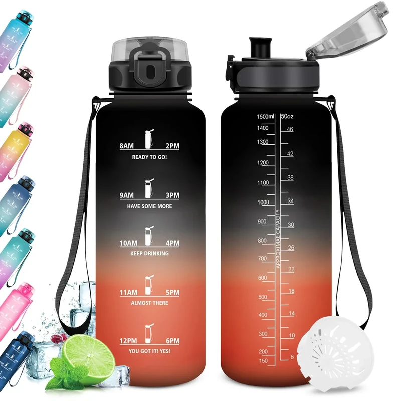 KollyKolla Trinkflasche 1.5 Liter, Große Trinkflasche Sport, Wasserflasche Große Auslaufsicher, Trinkflasche Kohlensäure Geeignet, Trinkflasche Fitness, Sportflasche für Erwachsener, Uni, Gym, Outdoor