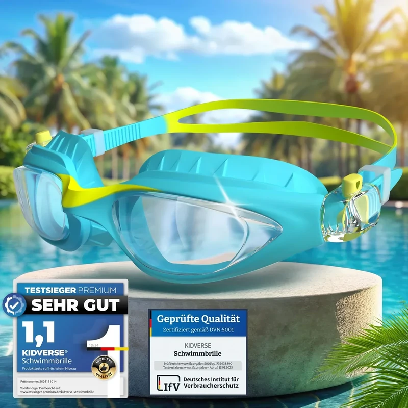 KIDVERSE Schwimmbrille Kinder - Bequeme Schwimmbrille für Jungen & Mädchen ab 3 Jahre - Geprüfte Kinder Schwimmbrille mit UV-Schutz & Anti Beschlag Schutz - Wasserdichte Kindertaucherbrillen ab 3