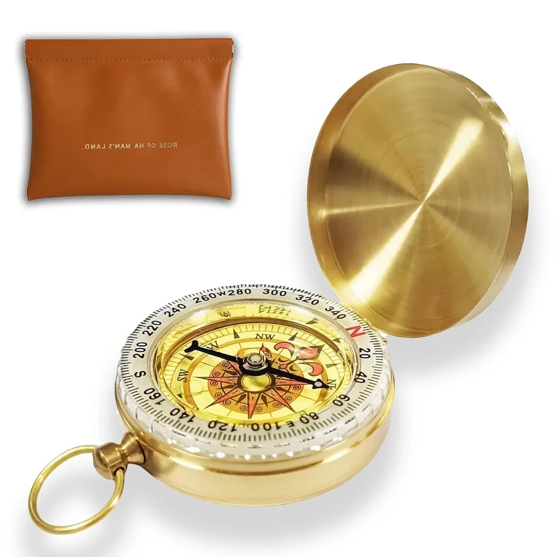 JUXINE Vintage Taschenuhr Messing Kompass,Wasserdicht Kompass,Portable Wasserdicht Taschenkompass für Wandern, Taschenkompass für Kinder,Backpacking,Outdoor-Aktivitäten mit Ledertasche ((JKCS1))