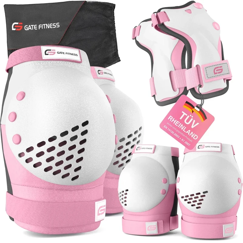 GATE FITNESS® Protektoren Set für Kinde & Erwachsene - Schutzausrüstung Set [6 Teilen] Knieschützer mit Handgelenkschoner und Ellenbogenschützer für Inline Sport - Schutzausrüstung Set für Kinder