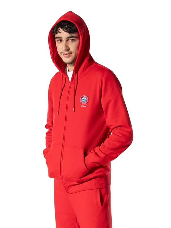 FC Bayern München ZipIHoodie Essential für Herren (Größe 2XL, Rot) I Kapuze mit Kordelzug & gesticktem Logo I Sportbekleidung mit durchgehendem Reißverschluss I Offiziell lizenziert