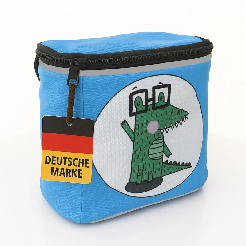 honju Bike Lenker-Tasche Kinder-Fahrrad (Abnehmbarer Deckel, Fahrrad-Tasche für den Lenker mit Reflektoren, Sicherer Halt Dank Klettverschluss, Inkl. Innentasche) Karl Krokodil