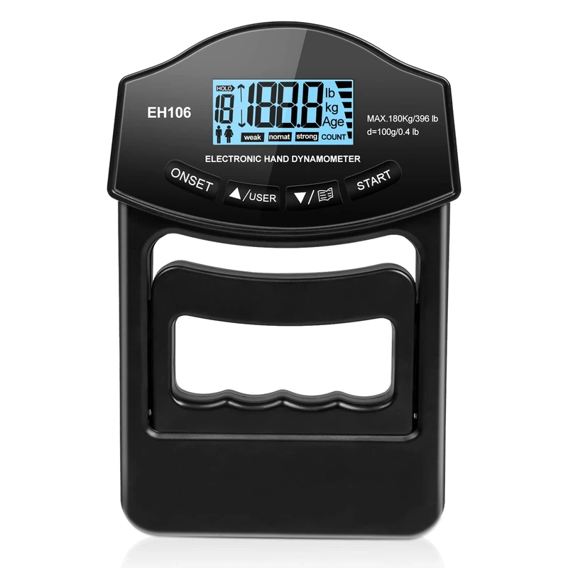 OSDUE Digitaler Handkraftmessgerät, Hand Dynamometer Schwarz, Elektronischer Griffkraft Messer, Griffkraftmessgerät, Grip Strength Trainer Kraftmesser mit USB-Ladekabel (396lb/180kg) - Image 1