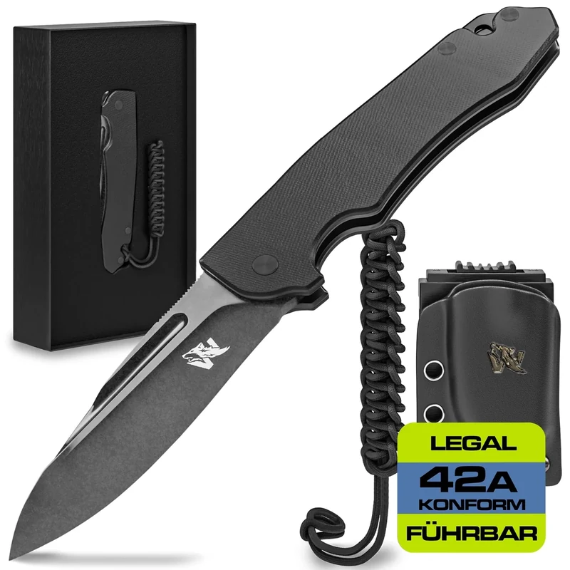 Wolfgangs CORVUS Zweihandmesser aus D2 Stahl - Legales Taschenmesser - Rebustes Outdoor Survival Messer inkl. Kydex Holster