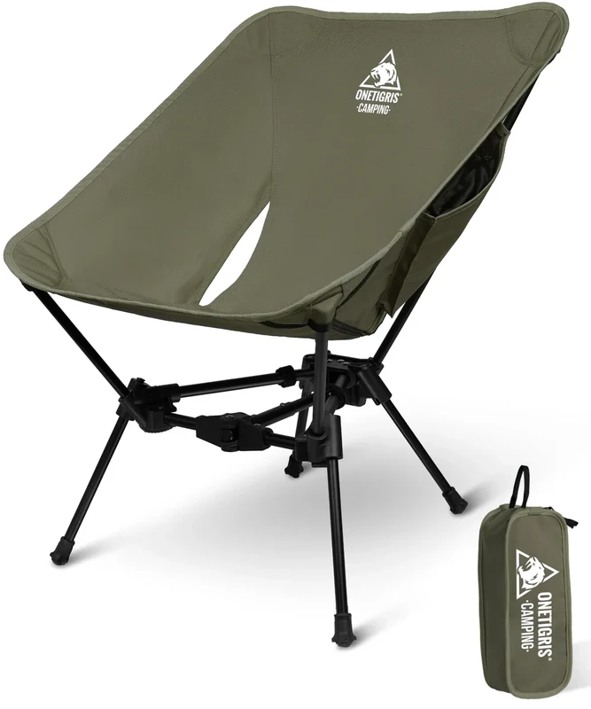 OneTigris TIGERBLADE Campingstuhl faltbar 150 kg, Klappstuhl Camping leicht Dreiecksrahmen, Faltstuhl Ultraleicht, mit 2 Seitentaschen für Outdoor, Wandern (Ranger Grün)