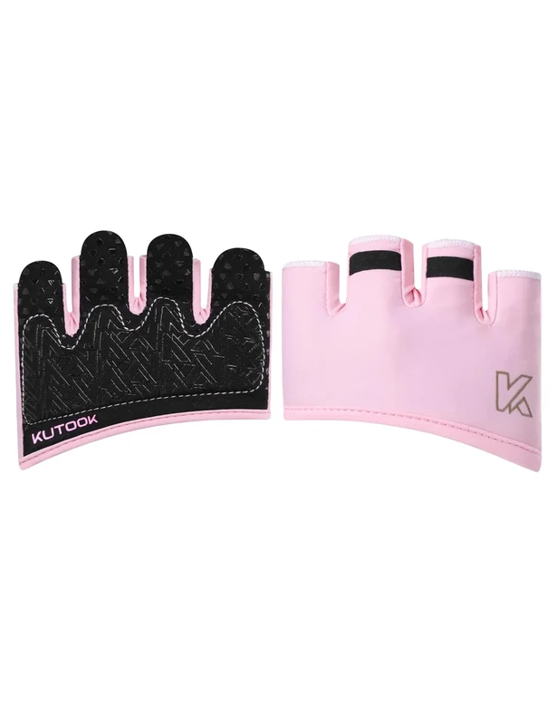 KUTOOK Fitness Handschuhe Trainingshandschuhe Sporthandschuhe Krafthandschuhe Herren Damen Kurzfinger Fingerlos Stoßdämpfend mit Palm Pad für Crossfit Bodybuilding Gym Krafttraining rosa 2XL