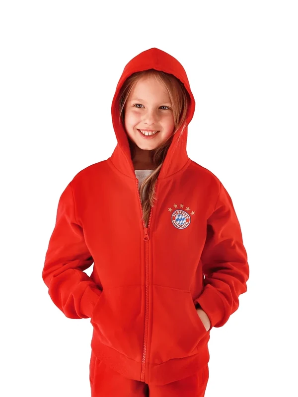 FC Bayern München Zip-Hoodie Essential für Kinder (Größe 104, Rot) I Kapuzenjacke für Mädchen & Jungen mit Reißverschluss & Vereinswappen I Offiziell lizenziert