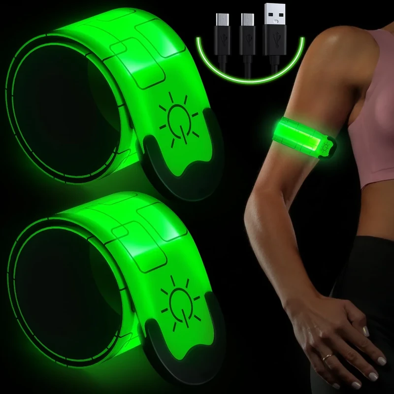 ocuvaep Led Armband Aufladbar, 2 Stück LED Leucht Armbänder, Leuchtband Joggen Licht, USB Wiederaufladbar Leuchtarmband, Reflective Leuchtbänder für Laufen Hundewandern Radfahren