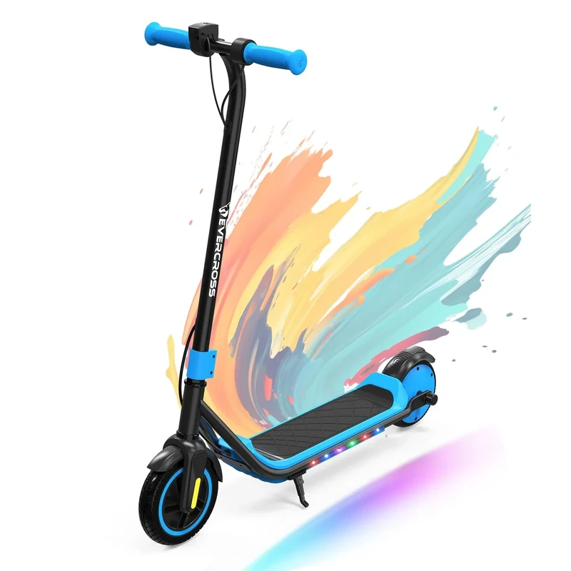 EVERCROSS E6 Elektroroller für Kinder, 7" Leichter E-Scooter für 6-12 Jahre, Elektroscooter mit Einer Reichweite von bis zu 20 km und 7-farbigen Lichtern, 3 Geschwindigkeitsmodi (8, 12, 16 km/h)