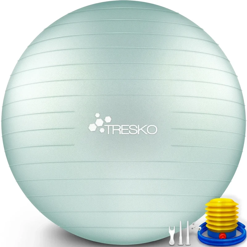 TRESKO® Gymnastikball BPA-Frei inkl. Luftpumpe | Ball für Fitness, Yoga, Gymnastik, Schwangerschaft, Core Training, Rücken | Yogaball Pezziball Pilatesball Sitzball Anti-Burst 300 kg