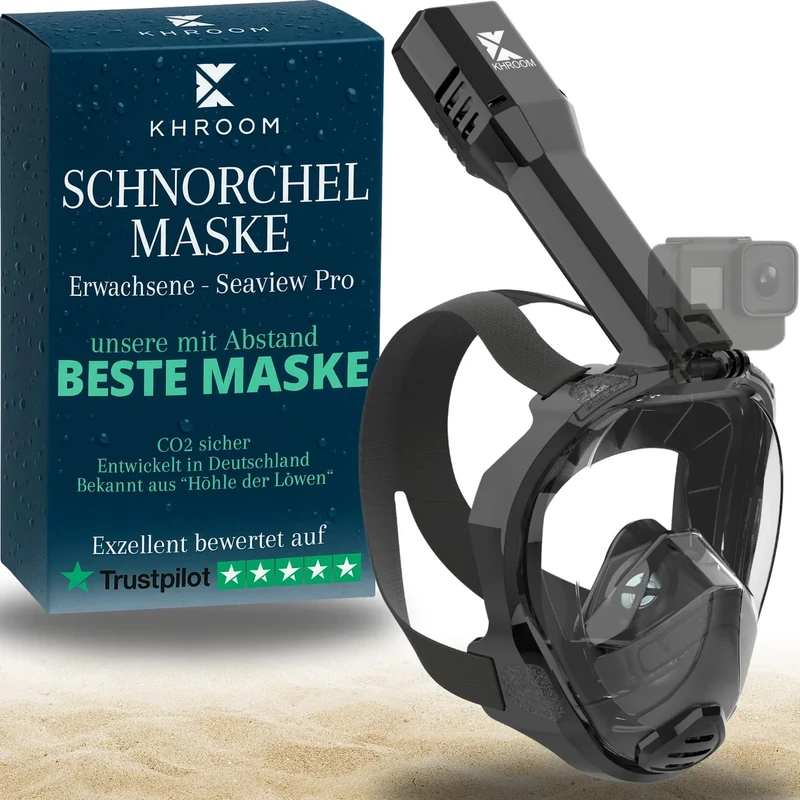 Khroom Schnorchelmaske Erwachsene Vollmaske | In Höhle der Löwen vorgestellt | Unsere Beste CO2 sichere Tauchermaske Seaview Pro zum Schnorcheln | Vollgesichtsmaske Schnorchelmaske (L/XL, Schwarz)