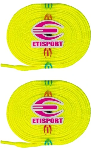 ETISPORT Paar professionelle flache Schnürsenkel für Hockey- und Schlittschuhe und Riemen mit Rollen. Beständig. Länge jeweils 3 m | 118in. (Glatte Gelb)