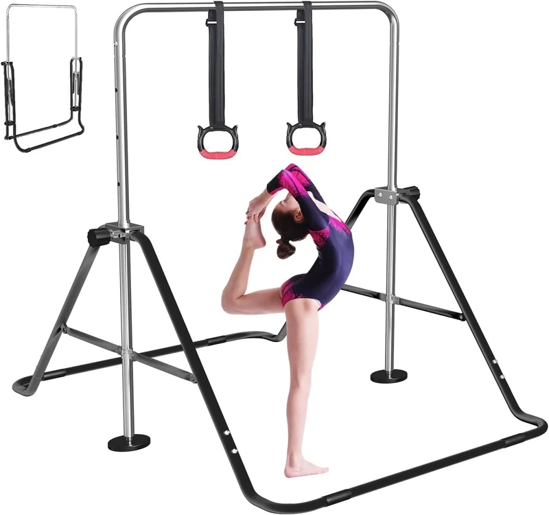 FBSPORT Gymnastikstange Kinder mit Verstellbarer Höhen und Turnen, Faltbarer Gymnastics Bars Turnreck Reckstange Outdoor Indoor, Erweiterbare Junior-Heimausrüstung Stangen für Kinderheimtraining