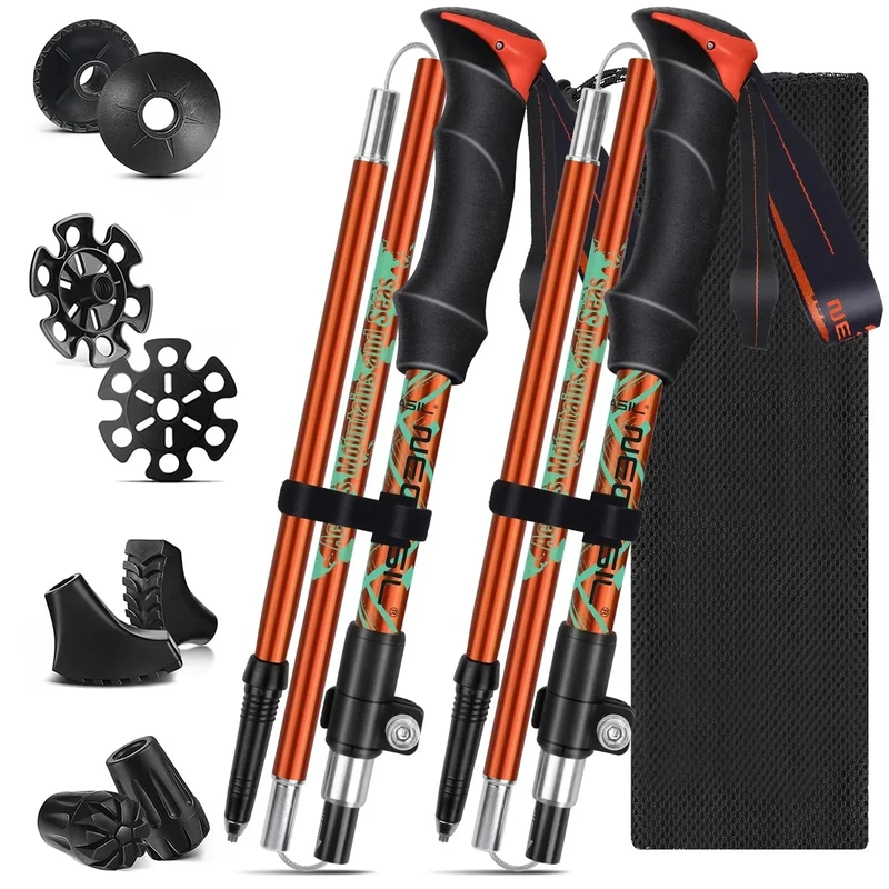 HOVIN Teleskop Walking Stöcke 105-125cm,Nordic Walking Stöcke Damen,Aluminium Wanderstöcke Faltbar,Trekkingstöcke mit 4 Paar Gummipuffers für Trekking und Wandern