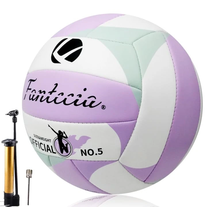 Fantecia Volleyball Größe 5 mit Pumpe, Weiches Leder Beachvolleyball für Outdoor Indoor Spiel, Volley Geschenk für Mädchen Jugendliche Jugend Erwachsene Volley