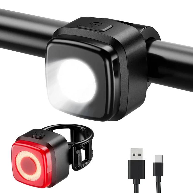 OnMeto Fahrradlicht Set, IPX5 Wasserdicht Frontfahrrad Lampe Rücklicht Fahrrad licht Set，USB Type-C Wiederaufladbares Fahrradleuchten Set für Fahrrad (Schwarz)