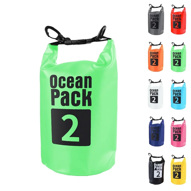 2L Grün Wasserdichte Tasche, Dry Bag 2L/5L/10L/15L/20L/30L mit Verstellbarem Gurt, Schützt Telefon/Karte, Roll Top Wasserdichter Beutel Rucksack für Schwimmen/Rafting/Kajak/Bootfahren/Camping/Strand