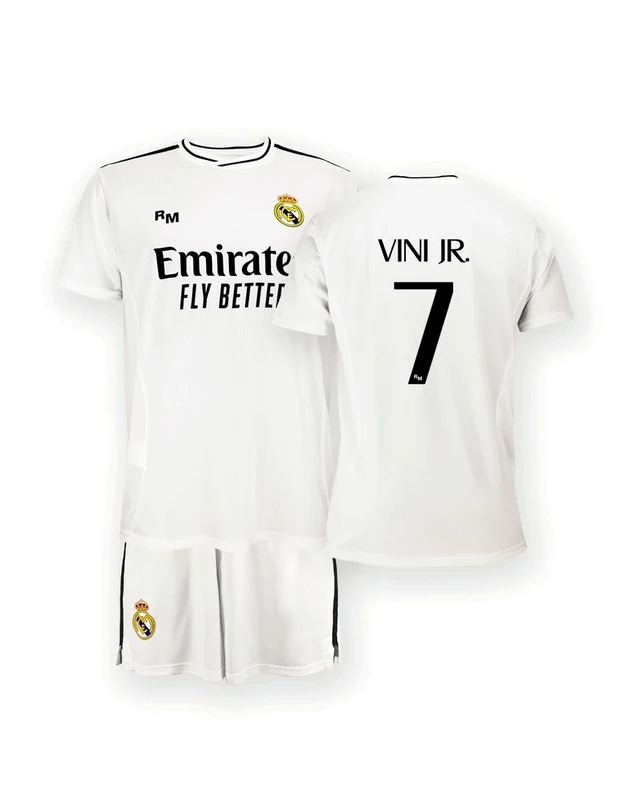 Real Madrid Home Kit Trikot und Shorts Saison 24/25, Vini Jr., 12 Years, Replik Shirt Mit Offizieller Lizenz